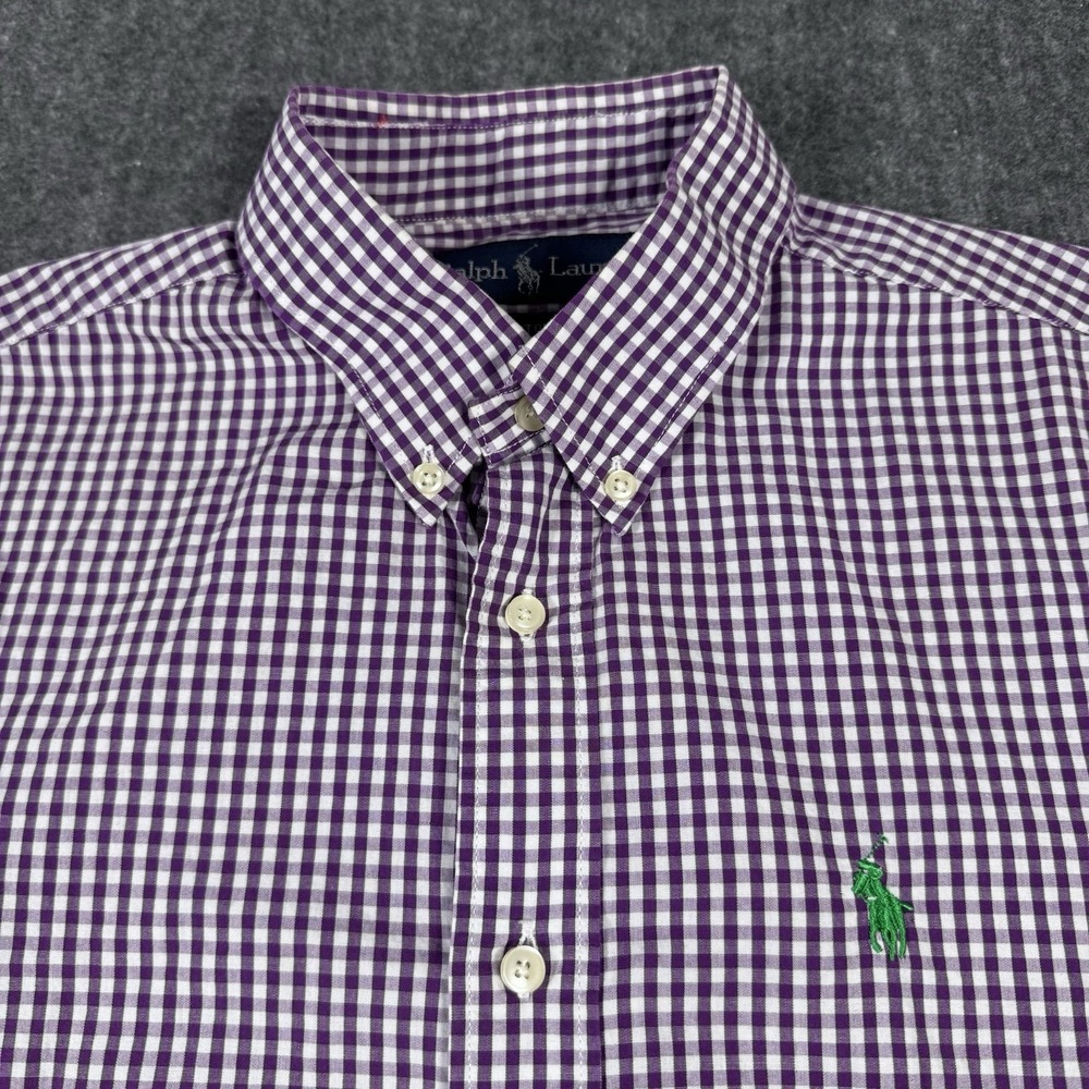 Ralph Lauren Custom Fit Shirt Men's M Purple Gingham Button Down Long Sleeve